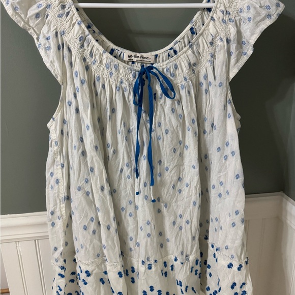We The Free Jules Dress Cotton Tunic Top Ivory and Blue Patterned Top - Picture 4 of 7